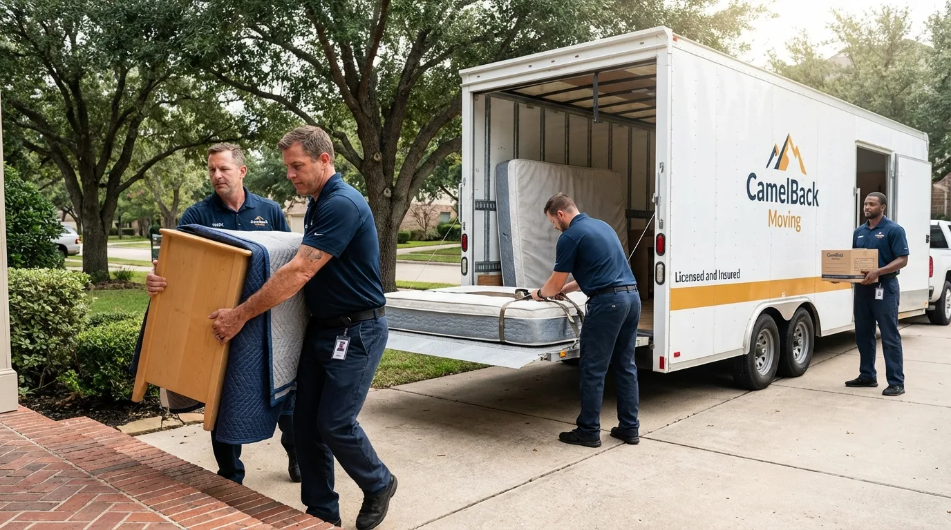 Crew loading residential truck for cross-state move from Milford, IL